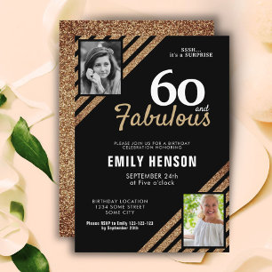 60 en Fabulous Gouden Glitter 2 Foto 60e Verjaarda Kaart