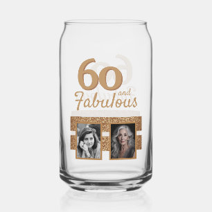 60 en Fabulous Gouden Glitter 2 Foto 60ste Verjaar Blikvorm Glas