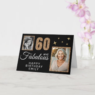 60 en Fabulous Gouden Glitter 2 Foto 60ste Verjaar Kaart