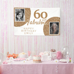60 en Fabulous Gouden Glitter 2 Foto Verjaardag Spandoek