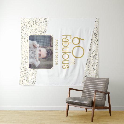60 en Fabulous Gouden Glitter 60e Verjaardag Foto Wandkleed (In Situ (horizontaal))