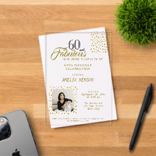 60 en Fabulous Gouden Glitter Foto 60e Verjaardag Acryl Uitnodigingen
