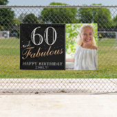 60 en Fabulous Modern Black 60th Birthday Foto Spandoek (Insitu)