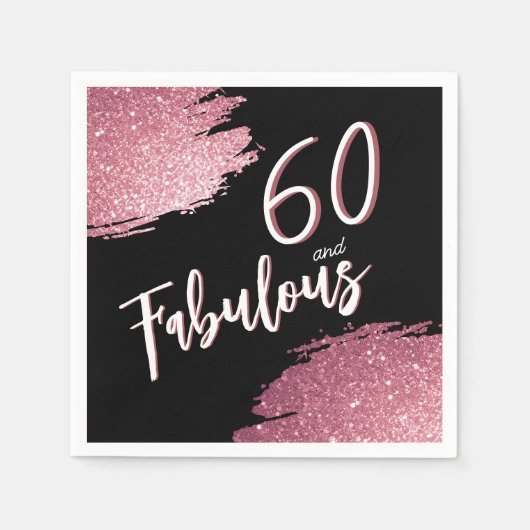 60 en Fabulous Pink Glitter 60e verjaardag Servet (Voorkant)