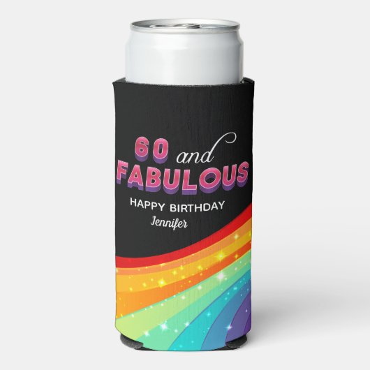 60 en Fabulous Rainbow Verjaardagsfeest Custom (Seltzer Achterkant)