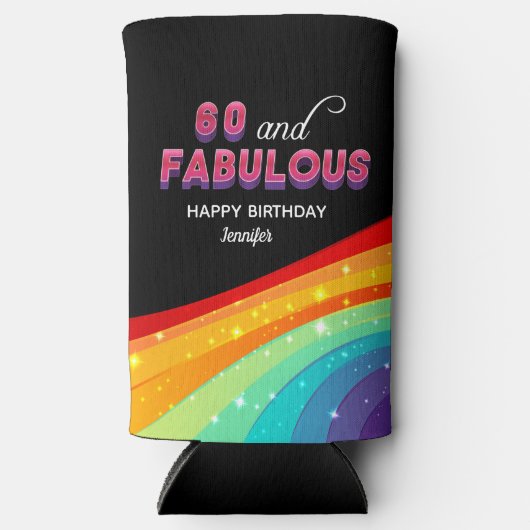 60 en Fabulous Rainbow Verjaardagsfeest Custom (Voorkant)