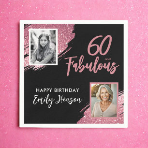 60 en Fabulous Roze Glitter 2 Foto 60ste Verjaarda Servet