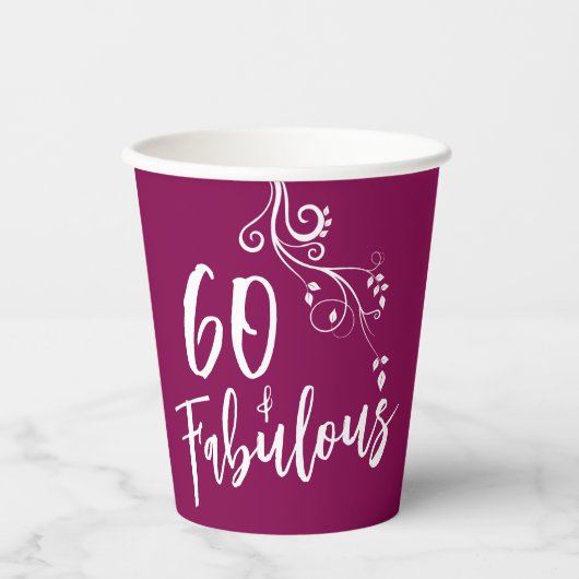 60 en Fabulous Script Magenta 60e verjaardag Papieren Bekers (Voorkant)
