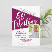 60 en Fabulous Script Magenta Foto 60th Birthday Kaart (Staand voorkant)