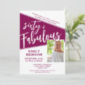 60 en Fabulous Script Magenta Foto 60th Birthday Kaart (Staand voorkant)