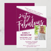 60 en Fabulous Script Magenta Foto 60th Birthday Kaart (Voorkant / Achterkant)