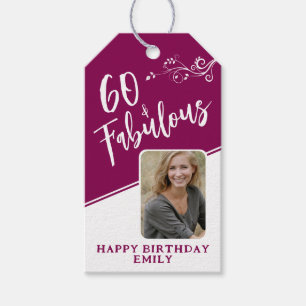 60 en Fabulous Script Photo Magenta 60th Birthday Cadeaulabel
