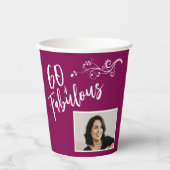 60 en Fabulous Script Photo Magenta 60th Birthday Papieren Bekers (Voorkant)