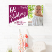 60 en Fabulous Script Photo Magenta 60th Birthday Spandoek (Insitu)