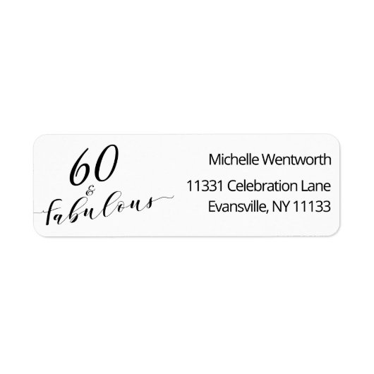 60 en Fabulous Zestigste Verjaardag Elegant Schrif Etiket (Voorkant)