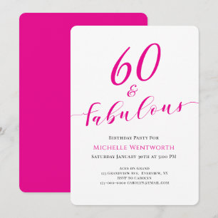 60 en Fabulous Zestigste Verjaardag Hot Pink Scrip Kaart