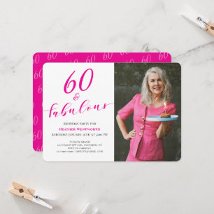 60 en Fabulous Zestigste Verjaardag Script Foto  Kaart