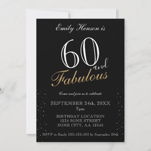60 en Fabulous Zwart Elegant Script Verjaardag Kaart (Voorkant)