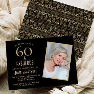 60 en Fabulous Zwart Gouden 60e Verjaardagsfeest Kaart