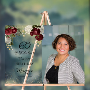 60. en Floral Birthday Party (Roos van Fabulous Gl Acryl Bord