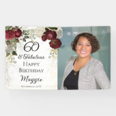 60. en Floral Birthday Party (Roos van Fabulous Gl Spandoek (Horizontaal)