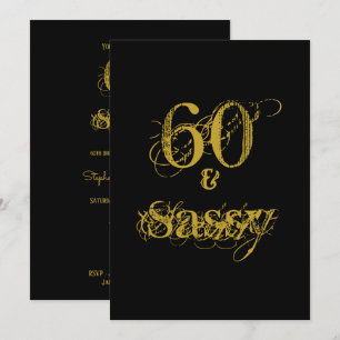 60 en Sassy 60ste verjaardagsfeestje Zwart en Goud Kaart