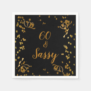 60 en Sassy 60th Birthday Black Faux Gold Servet