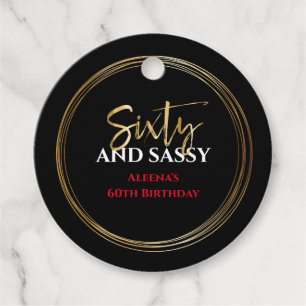 60 EN SASSY Birthday Black Gold Gift Label