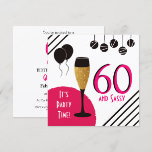 60 en Sassy Birthday Party Champagne Flute Kaart