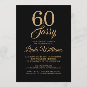 60 en Sassy Black Gold 60th Birthday Party Kaart