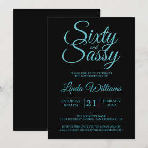 60 en Sassy Blauwe Glitter 60e Verjaardagsfeestje Kaart