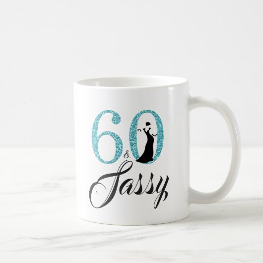 60 en sassy blauwe glitters 60ste verjaardag koffiemok (Rechts)