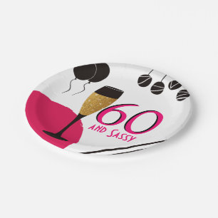 60 en Sassy Champagnefluit Papieren Bordje