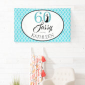 60 en Sassy Custom 60th Birthday Blue Glitter Spandoek (Insitu)