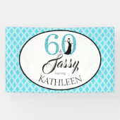 60 en Sassy Custom 60th Birthday Blue Glitter Spandoek (Horizontaal)