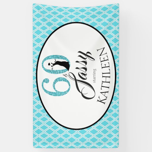 60 en Sassy Custom 60th Birthday Blue Glitter Spandoek (Verticaal)