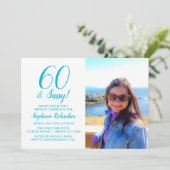 60 en Sassy Ocean Blue Blauwgroen naam Foto Verjaa Kaart (Staand voorkant)