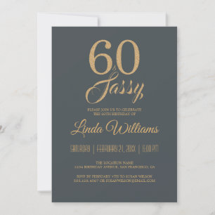 60 en Sassy Off-Black Gold 60th Birthday Party Kaart