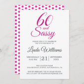 60 en Sassy Roze Glitter 60ste Verjaardagsfeestje Kaart (Voorkant / Achterkant)