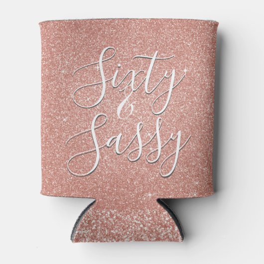 60 en Sassy Verjaardag Roos Goud Blush Roze Glitte Blikjeskoeler (Voorkant)