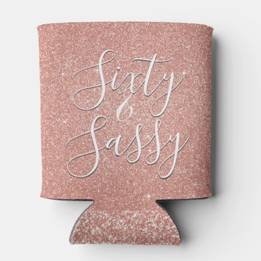 60 en Sassy Verjaardag Roos Goud Blush Roze Glitte Blikjeskoeler (Achterkant)