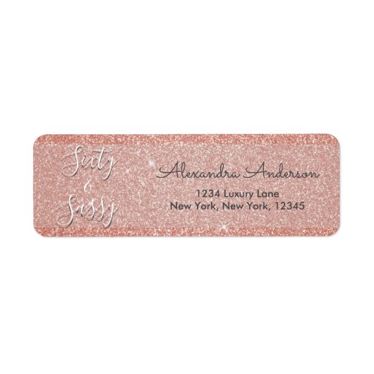 60 en Sassy Verjaardag Roos Goud Blush Roze Glitte Etiket (Voorkant)