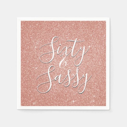 60 en Sassy Verjaardag Roos Goud Blush Roze Glitte Servetten (Voorkant)