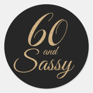 60 en Sassy Zwart Gouden Glitter Verjaardagscadeau Ronde Sticker