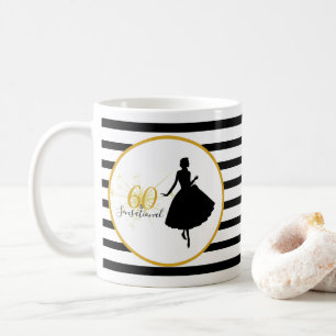 60 en SENSATIONAL 60th Birthday Black/White Stripe Koffiemok