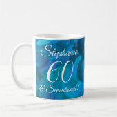 60 en Sensational Elegant Ocean Blue Birthday Koffiemok (Links)