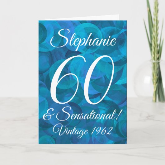 60 en Sensationeel Elegant Ocean Blue Kaart (Voorkant)