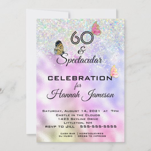 60 en Spectaculaire Glittervlinders Feest Kaart (Voorkant)