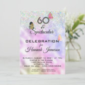 60 en Spectaculaire Glittervlinders Feest Kaart (Staand voorkant)