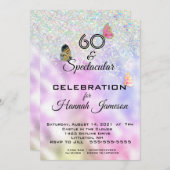 60 en Spectaculaire Glittervlinders Feest Kaart (Voorkant / Achterkant)